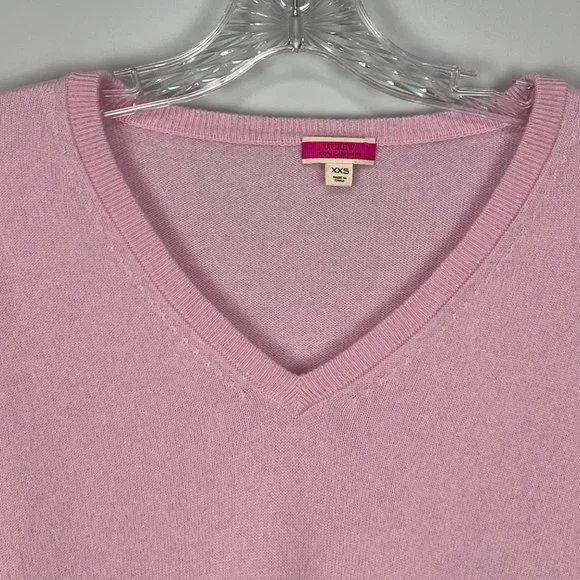 J Crew Womens Pink Cashmere Relaxed V Neck Sweater Heathered Peony size XXS - Picture 3 of 12